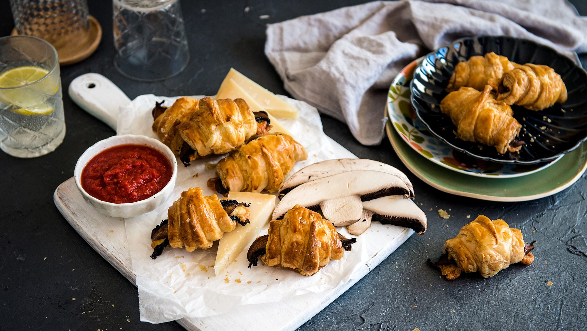 Miguel’s One Roll Wonder, Mushroom and Cheese Croissants